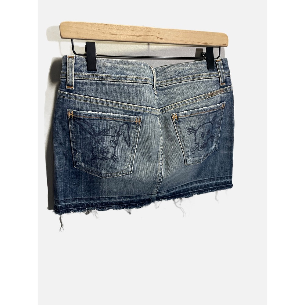 Citizens of Humanity Denim Mini Skirt Womens 26 Blue Skull Graphic Y2K Grunge